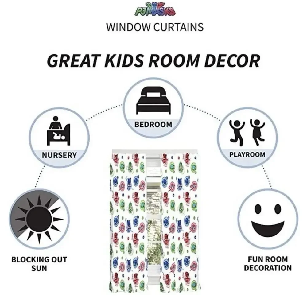 PJ Masks Microfiber Window Curtains 82x63in Cartoon Panels Kids Room